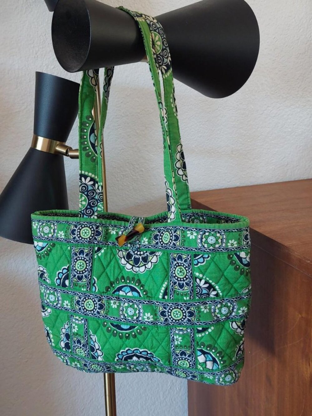 vera bradley tote cupcake Green quilted tote bag with blue and white paisley des
